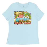 Baby Blue Happy Easter truck Ladies Tee - LillyAllenDesigns