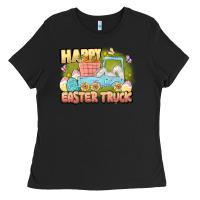 Black Happy Easter truck Ladies Tee - LillyAllenDesigns