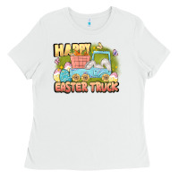White Happy Easter truck Ladies Tee - LillyAllenDesigns