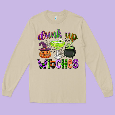 Drink Up Witches Long Sleeve Tee Designed By Cowgirlartshop