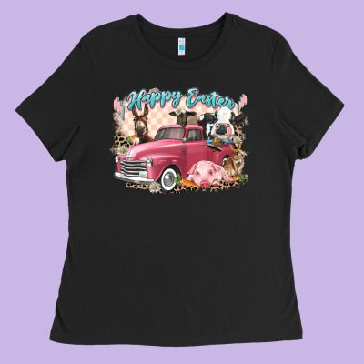 Happy Easter Truck With Easter Farm Animals Ladies Tee Designed By Lillyallendesigns