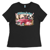 Black Happy Easter truck with Easter farm animals Ladies Tee - LillyAllenDesigns