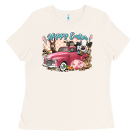 Bone Happy Easter truck with Easter farm animals Ladies Tee - LillyAllenDesigns