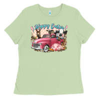 Matcha Happy Easter truck with Easter farm animals Ladies Tee - LillyAllenDesigns