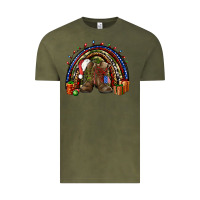 Vintage Olive Army Christmas rainbow Vintage Tee - NancyCooperArtShop