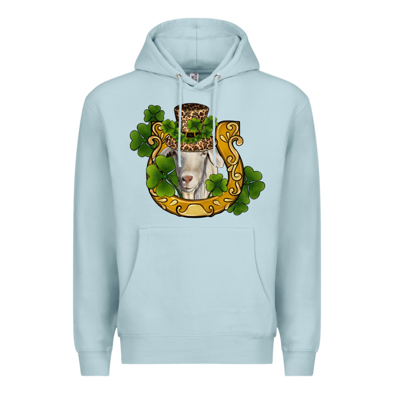 St Patricks Day Goat Horseshoe Shamrock Premium Hoodie by RanaPortraitStore | Teevron