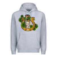 Heather Grey st patricks day goat horseshoe shamrock Premium Hoodie - RanaPortraitStore