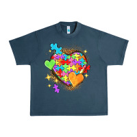 Midnight Navy Autism hearts Urban Heavy Tee - NancyCooperArtShop