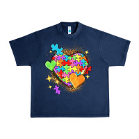 Navy Autism hearts Urban Heavy Tee - NancyCooperArtShop