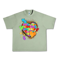 Oil Green Autism hearts Urban Heavy Tee - NancyCooperArtShop