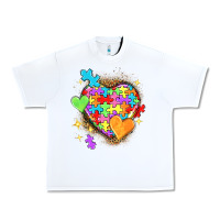 White Autism hearts Urban Heavy Tee - NancyCooperArtShop