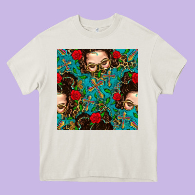 Messy Bun Mom And Cross With Leopard Patterns Heavy Core Tee Designed By Bundleandbundleshop
