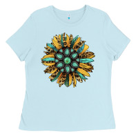 Baby Blue Gemstone Sunflower Ladies Tee - RanaPortraitStore