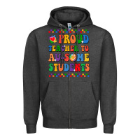 Charcoal Heather Proud Teacher to au-some student Zipper Hoodie - CowhideDigitalArt