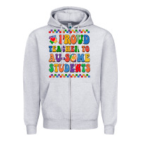 Heather Grey Proud Teacher to au-some student Zipper Hoodie - CowhideDigitalArt