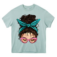 Arona Messy Curly Bun Mom With Leopard Bandana Heavy Core Tee - BundleAndBundleShop