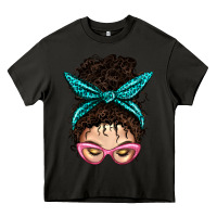 Asphalt Messy Curly Bun Mom With Leopard Bandana Heavy Core Tee - BundleAndBundleShop