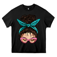 Black Messy Curly Bun Mom With Leopard Bandana Heavy Core Tee - BundleAndBundleShop