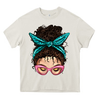 Cream Messy Curly Bun Mom With Leopard Bandana Heavy Core Tee - BundleAndBundleShop