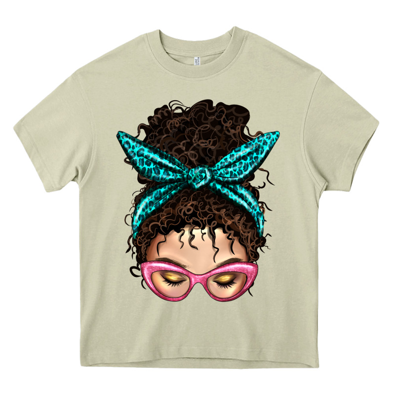 Messy Curly Bun Mom With Leopard Bandana Heavy Core Tee by BundleAndBundleShop | Teevron