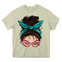 Mossy Messy Curly Bun Mom With Leopard Bandana Heavy Core Tee - BundleAndBundleShop