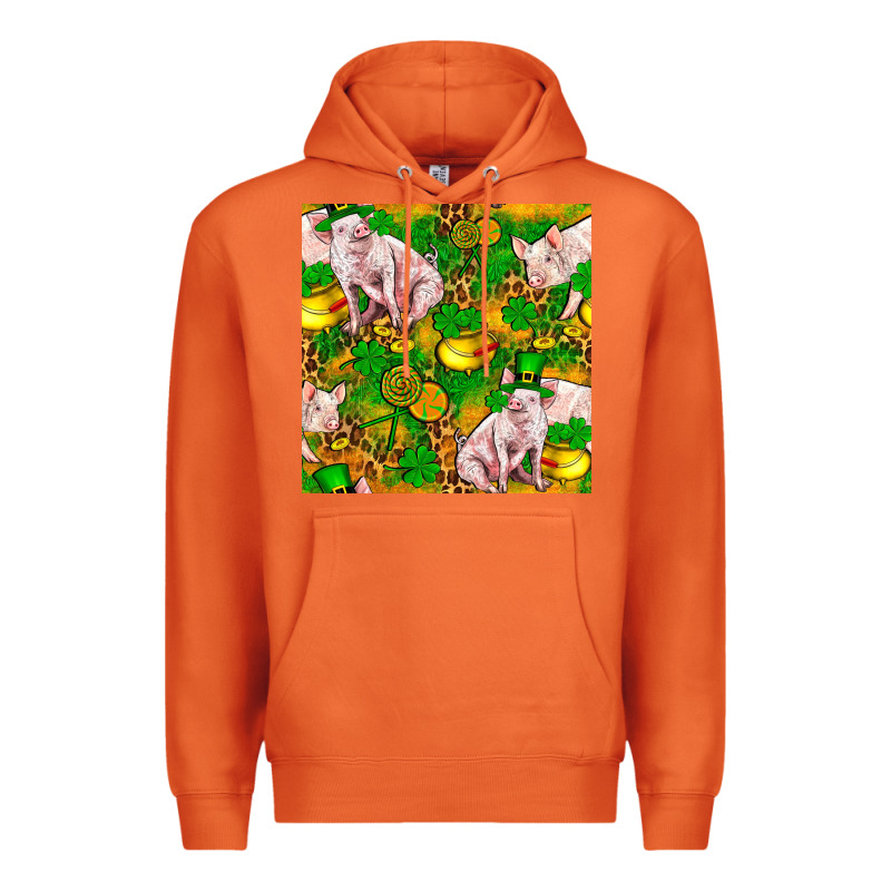 St Patricks  Day Pig With Candy And Pot Of Gold  Seamless Pattern Premium Hoodie by FaDigitalArtStudio | Teevron