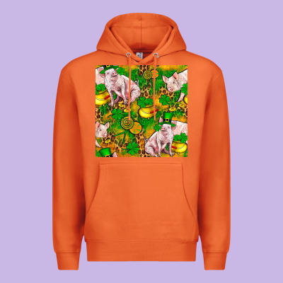 St Patricks  Day Pig With Candy And Pot Of Gold  Seamless Pattern Premium Hoodie Designed By Fadigitalartstudio