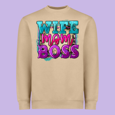 Wife Mom Boss Heavyweight Sweatshirt Designed By Fadigitalartstudio