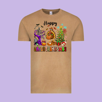 Happy Hallothanksmas Vintage Tee Designed By Texasbilliewilder