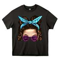 Asphalt Messy Bun Mom And Pink Leopard Sunglasses Heavy Core Tee - BundleAndBundleShop