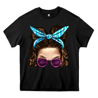 Black Messy Bun Mom And Pink Leopard Sunglasses Heavy Core Tee - BundleAndBundleShop