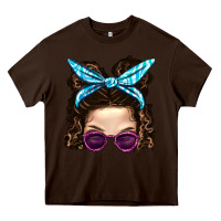 Chocolate Brown Messy Bun Mom And Pink Leopard Sunglasses Heavy Core Tee - BundleAndBundleShop