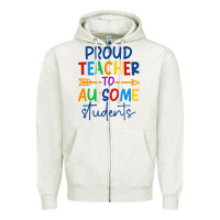 Oatmeal Heather Proud teacher to au-some students Zipper Hoodie - CowhideDigitalArt