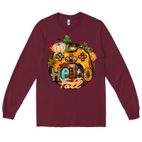 Burgundy hello fall gamer Long Sleeve Tee - CowGirlArtShop