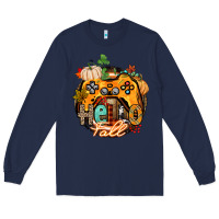 Navy hello fall gamer Long Sleeve Tee - CowGirlArtShop