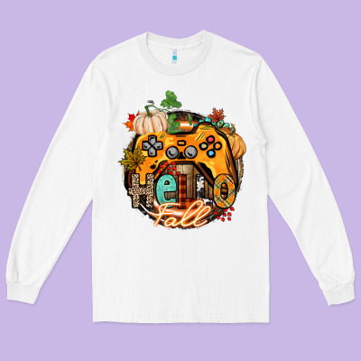 Hello Fall Gamer Long Sleeve Tee Designed By Cowgirlartshop