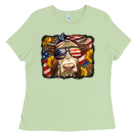 Matcha Western 4th Of July Cow Background Ladies Tee - LillyAllenDesigns