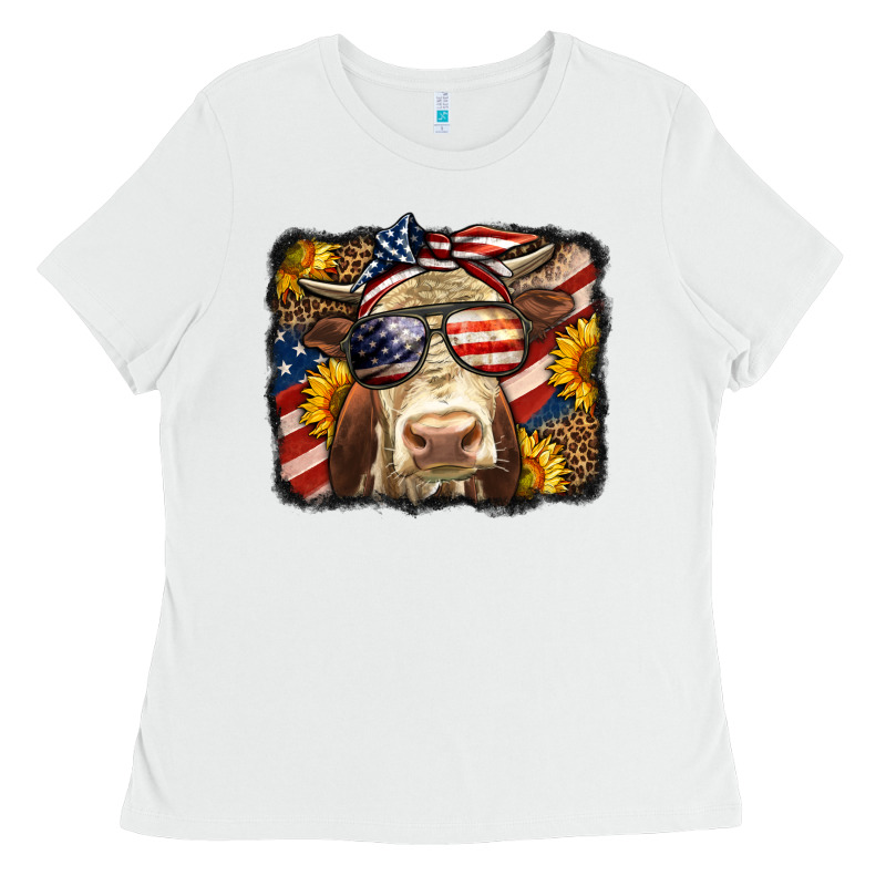 Western 4th Of July Cow Background Ladies Tee by LillyAllenDesigns | Teevron