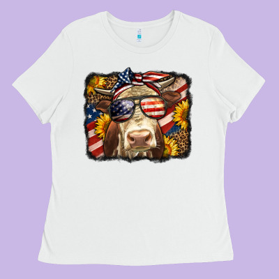 Western 4th Of July Cow Background Ladies Tee Designed By Lillyallendesigns