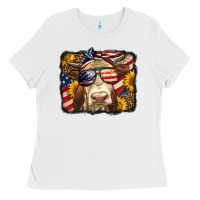 White Western 4th Of July Cow Background Ladies Tee - LillyAllenDesigns