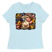 Baby Blue Western 4th Of July Cow Background Ladies Tee - LillyAllenDesigns