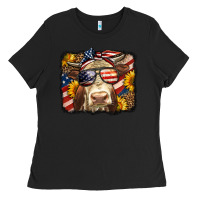 Black Western 4th Of July Cow Background Ladies Tee - LillyAllenDesigns