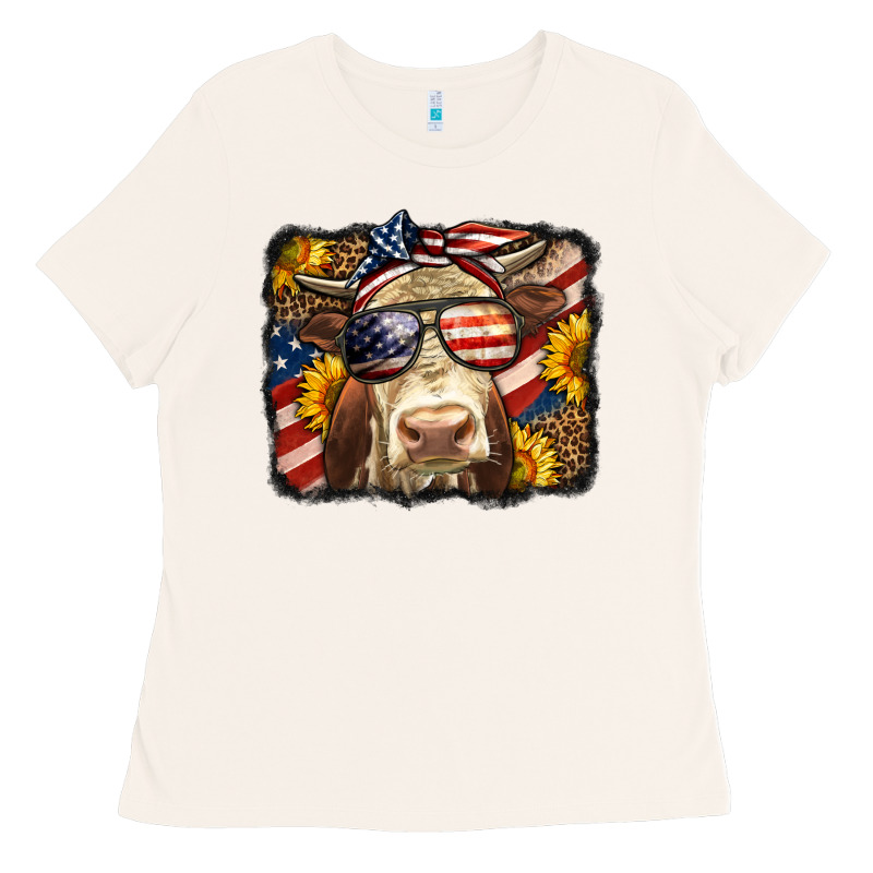 Western 4th Of July Cow Background Ladies Tee by LillyAllenDesigns | Teevron