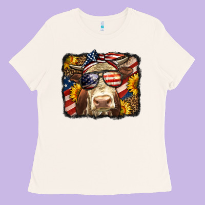 Western 4th Of July Cow Background Ladies Tee Designed By Lillyallendesigns