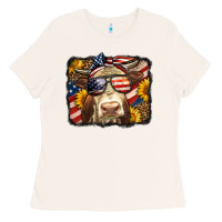 Bone Western 4th Of July Cow Background Ladies Tee - LillyAllenDesigns