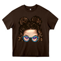 Chocolate Brown Messy Bun Mom And Glitter Glasses Heavy Core Tee - BundleAndBundleShop