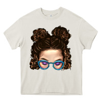 Cream Messy Bun Mom And Glitter Glasses Heavy Core Tee - BundleAndBundleShop