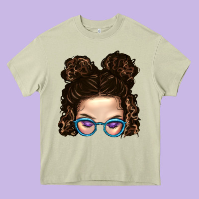 Messy Bun Mom And Glitter Glasses Heavy Core Tee Designed By Bundleandbundleshop