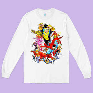 Invincible And Friend Hero Art Long Sleeve Tee Designed By Lanvoart