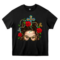 Black Messy Bun Mom Faith And Rose Heavy Core Tee - BundleAndBundleShop